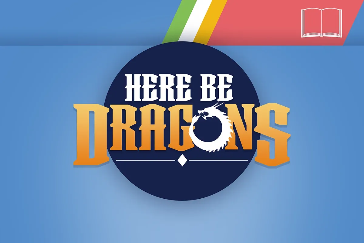 "Here Be Dragons" Cosmic Con logo